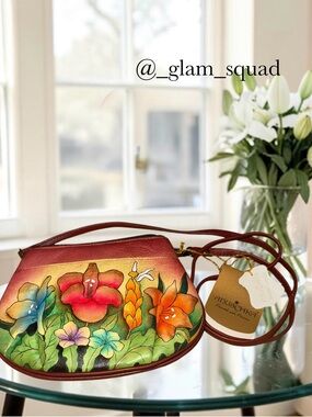 Anuschka Hand-Painted Genuine Leather Tropical Floral Convertible Shoulder Bag